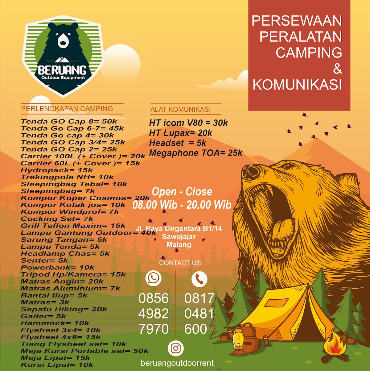 BERUANG OUTDOOR RENT — kontrakan di malang